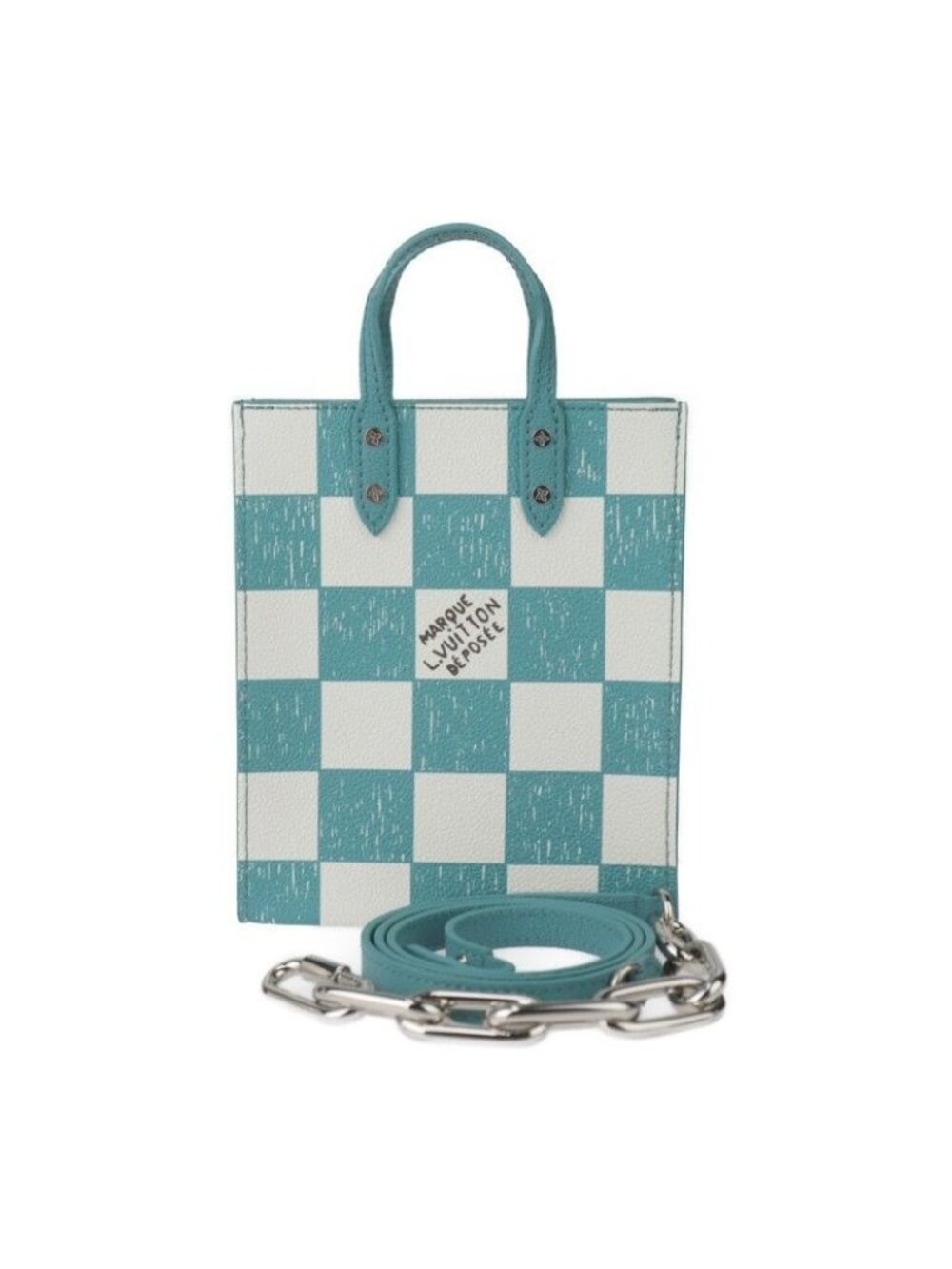 Louis Vuitton Sac Plat XS Shoulder Bag Leather Turquoise White Silver